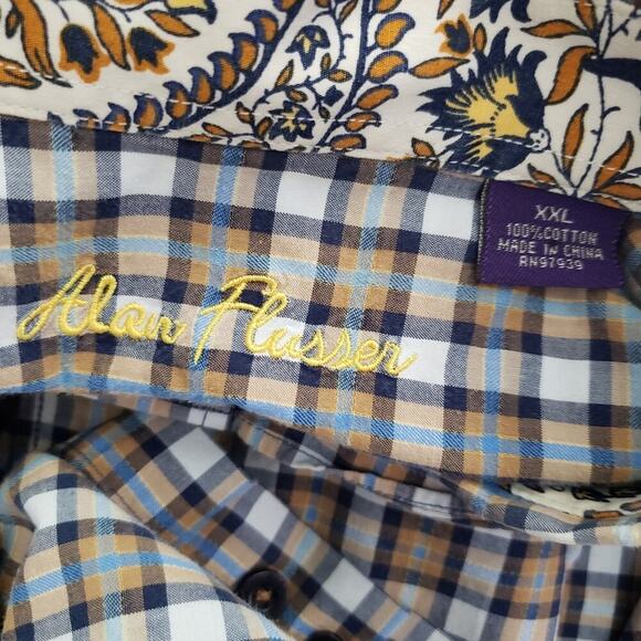 Alan Flusser Mens Blue/Brown Plaid Shirt XXL - Picture 3 of 8